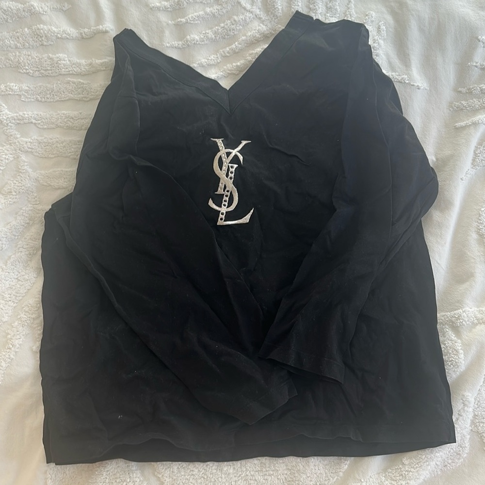 Vintage black Yves Saint Laurent YSL crystal long sleeve top